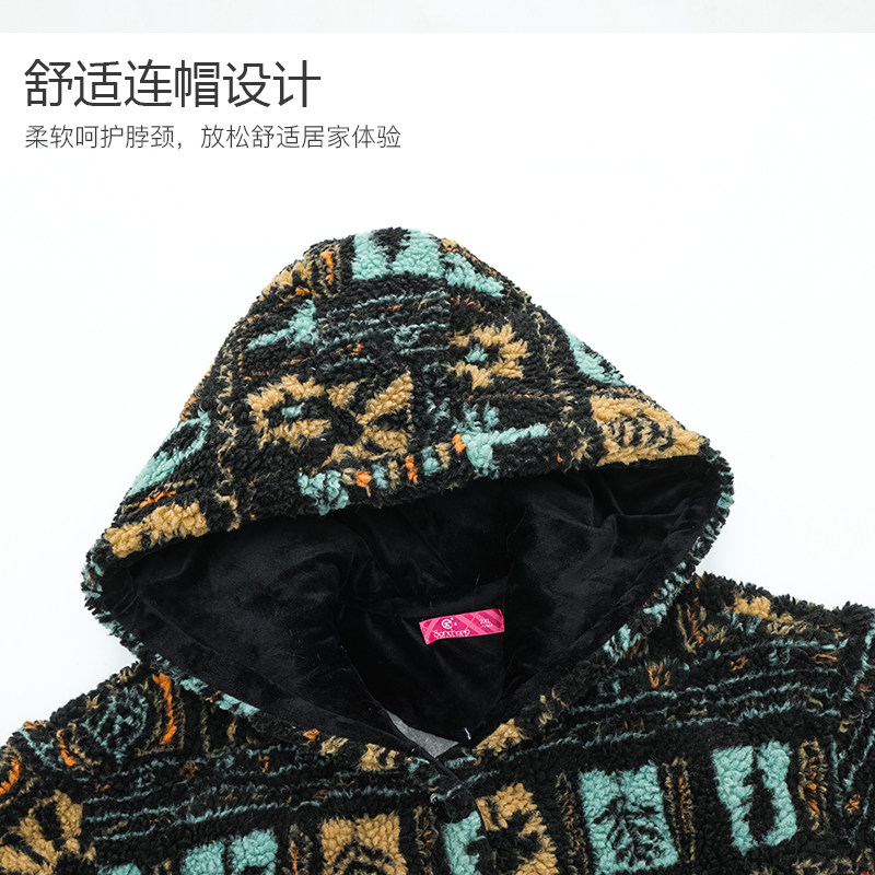 三昌2025秋冬季新款睡袍女士连帽中长款加厚印花设计家居服睡衣,淘宝优惠券,粉丝福利购,淘宝优惠卷