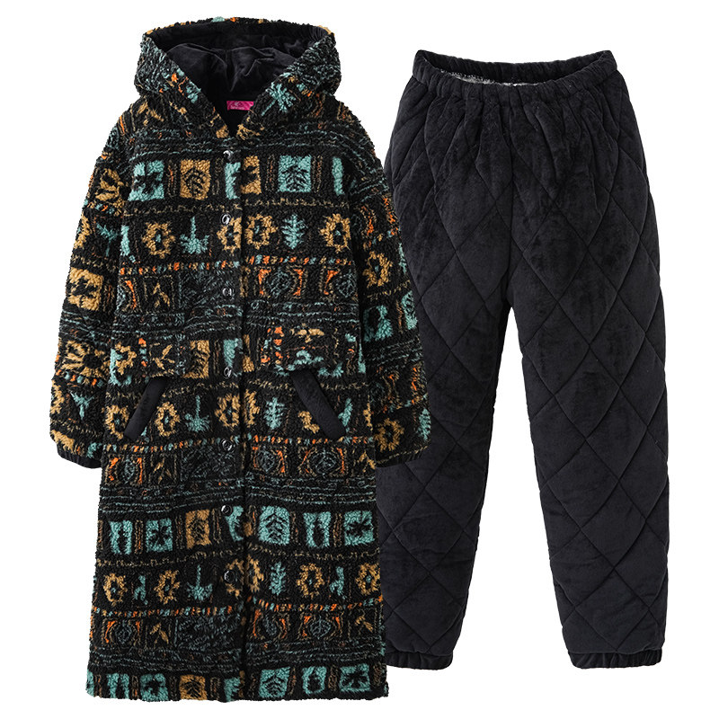 三昌2025秋冬季新款睡袍女士连帽中长款加厚印花设计家居服睡衣,淘宝优惠券,粉丝福利购,淘宝优惠卷