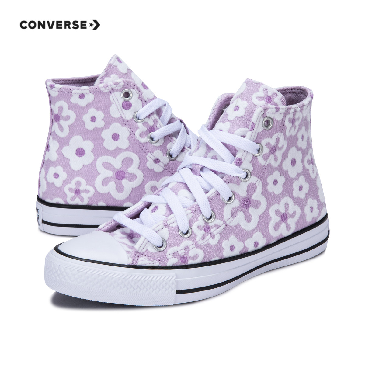 converse匡威儿童鞋女童大童花朵图案高帮帆布鞋2025新品A08118C,淘宝优惠券,粉丝福利购,淘宝优惠卷