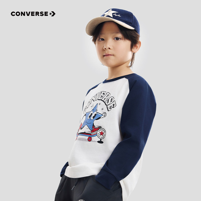 匡威童装男童长袖T恤童趣星星滑板印花
