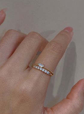 可爱到发芽~戒指套装轻奢小众精致爱心形食指戒韩国ins女个性新款