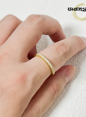 锆石戒指 气质金色复古排钻活口戒指时尚轻奢ins个性指环