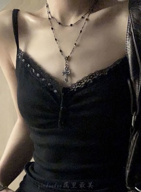 黑色十字架choker女长款叠戴y2k项链女高级感锁骨链辣妹甜酷颈链
