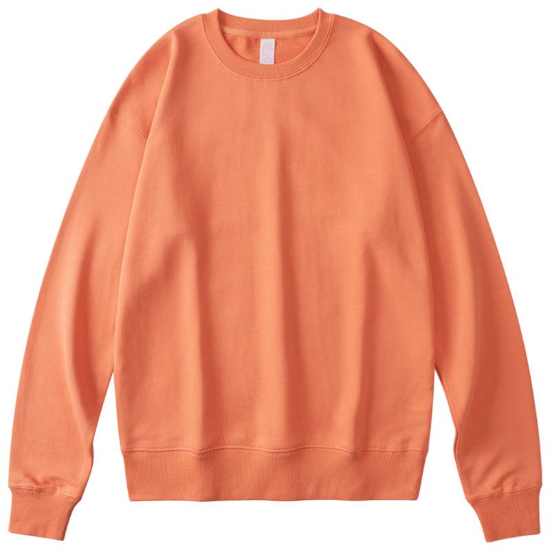 橙色350g重磅加绒圆领卫衣纯棉纯色宽松质感简约休闲秋冬季男女 - 图3