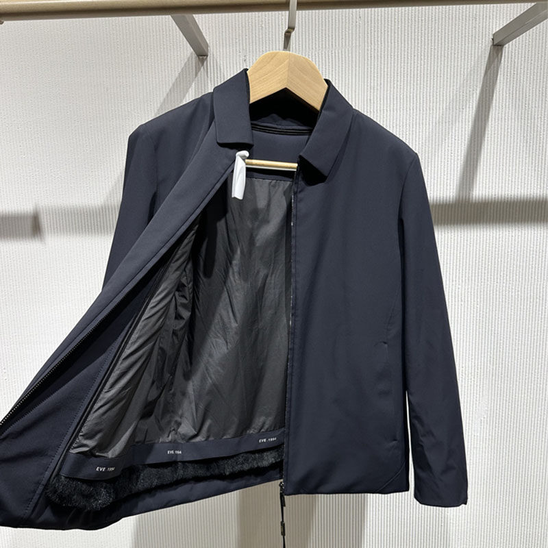 极简风深蓝男士翻领夹克款兔毛内胆尼克服冬季商务外套牛奶丝面料,淘宝优惠券,粉丝福利购,淘宝优惠卷