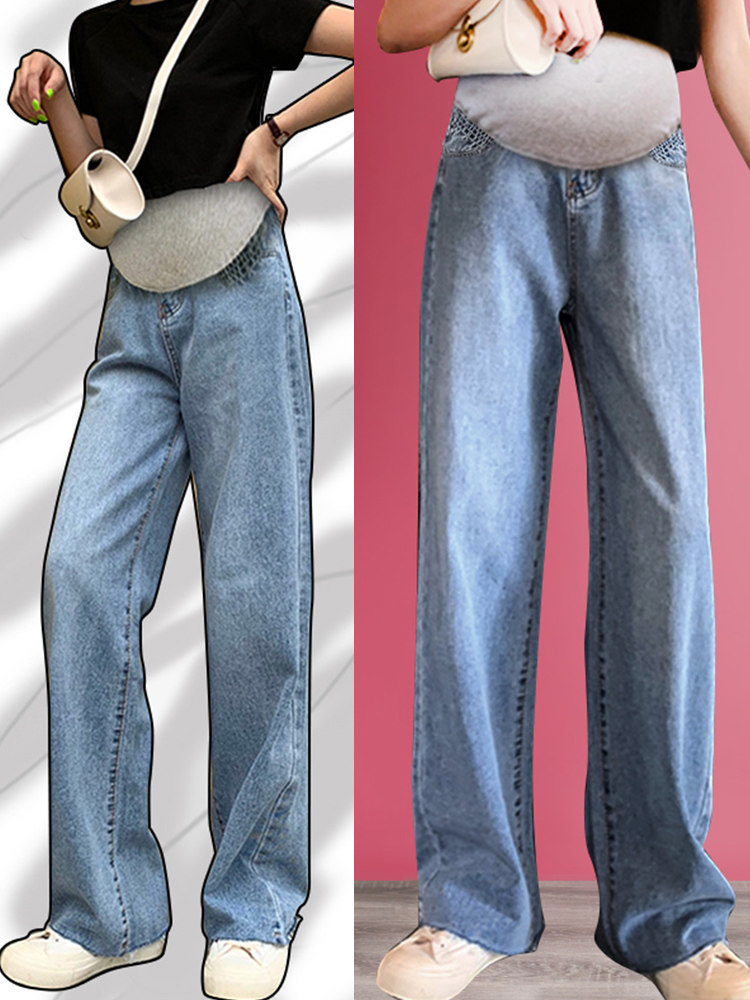 直筒阔腿裤外穿宽松潮妈孕妇裤子 沐月母婴孕妇阔腿裤