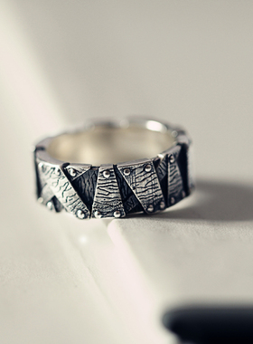 篱笆原创纯银霸气做旧复古风戒指