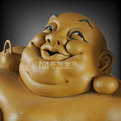 石湾陶瓷公仔大师工艺限量礼品家居门客厅招财装饰品弥勒佛像摆件 - 图2