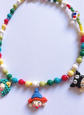 亚克力串珠卡通树脂欧美小丑款项链颈链女泡面头个性卫衣链毛衣链
