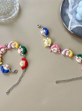 日系原宿风ins动物园田园油画少女闺蜜手链软妹可爱绵羊青蛙大象