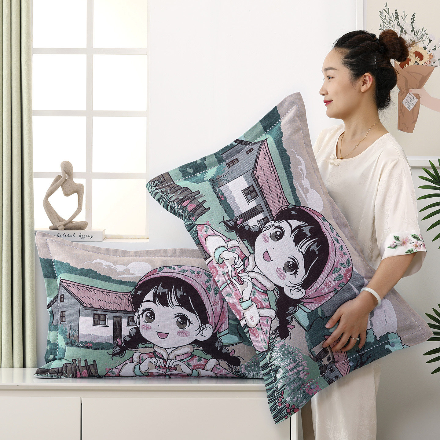 纯棉纱布按扣枕套一对加大加厚宿舍枕头套家用成人透气吸汗枕套,淘宝优惠券,粉丝福利购,淘宝优惠卷