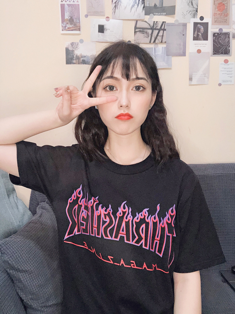 正品现货 Thrasher 2020ss日版火焰短袖幽灵紫火T恤宽松情侣男女 - 图0