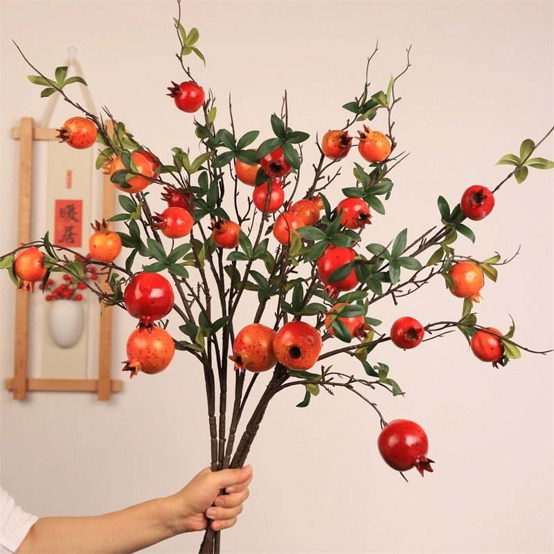 仿真花假花摆设石榴花摆件柿子果树枝干花客厅玄关餐桌花艺装饰花,淘宝优惠券,粉丝福利购,淘宝优惠卷
