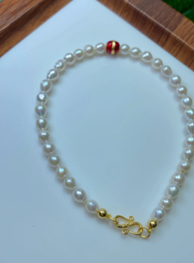 原创天然淡珍珠强光微瑕4mm小米型手链女款轻奢小众设计气质百搭