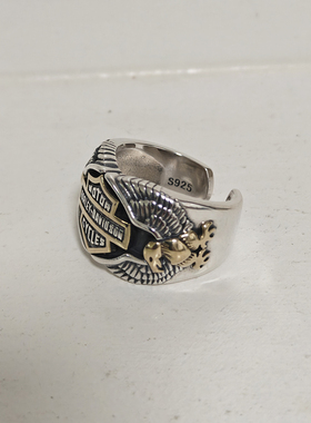 朋克风纯银镶铜雄鹰展翅开口戒指
