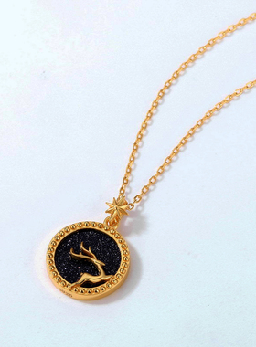 休闲风纯银镀金圣诞驯鹿吊坠项链