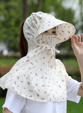 干活防灰尘防晒面罩帽子一体大檐护颈披肩遮阳下地口罩女士太阳帽