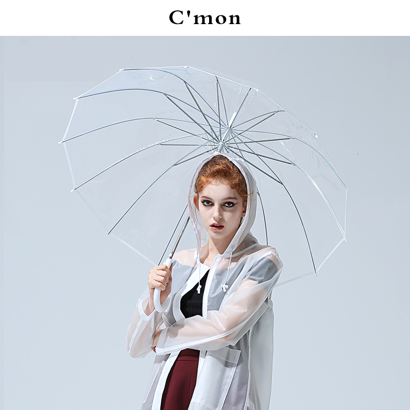Cmon加厚透明雨伞女日系小清新个性学生创意男晴雨伞长柄双人自动