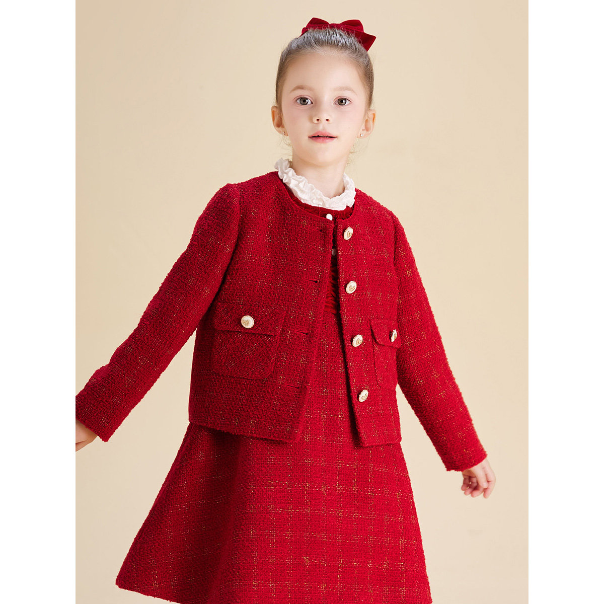 【门店同款】迪迪鹿童装女大童外套儿童春秋款红色上衣小香风,淘宝优惠券,粉丝福利购,淘宝优惠卷