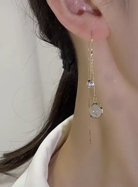 东大门时尚猫眼石流苏耳线超仙长款耳环轻奢小众新款气质显瘦耳饰