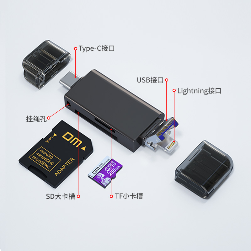 DM大迈lighting读卡器 手机电脑两用读卡器三接口 sd卡手机读卡器行车记录仪tf存储卡读卡器 - 图1