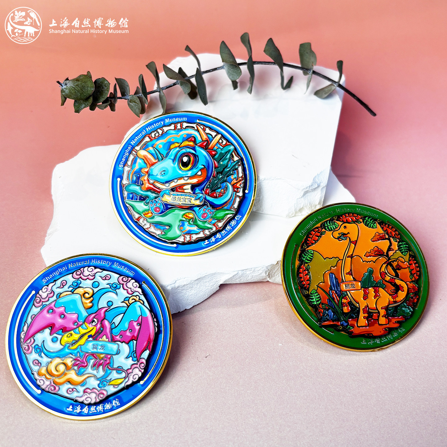 上海自然博物馆文创翼龙腕龙暴龙纪念品儿童伴手礼恐龙旋转冰箱贴