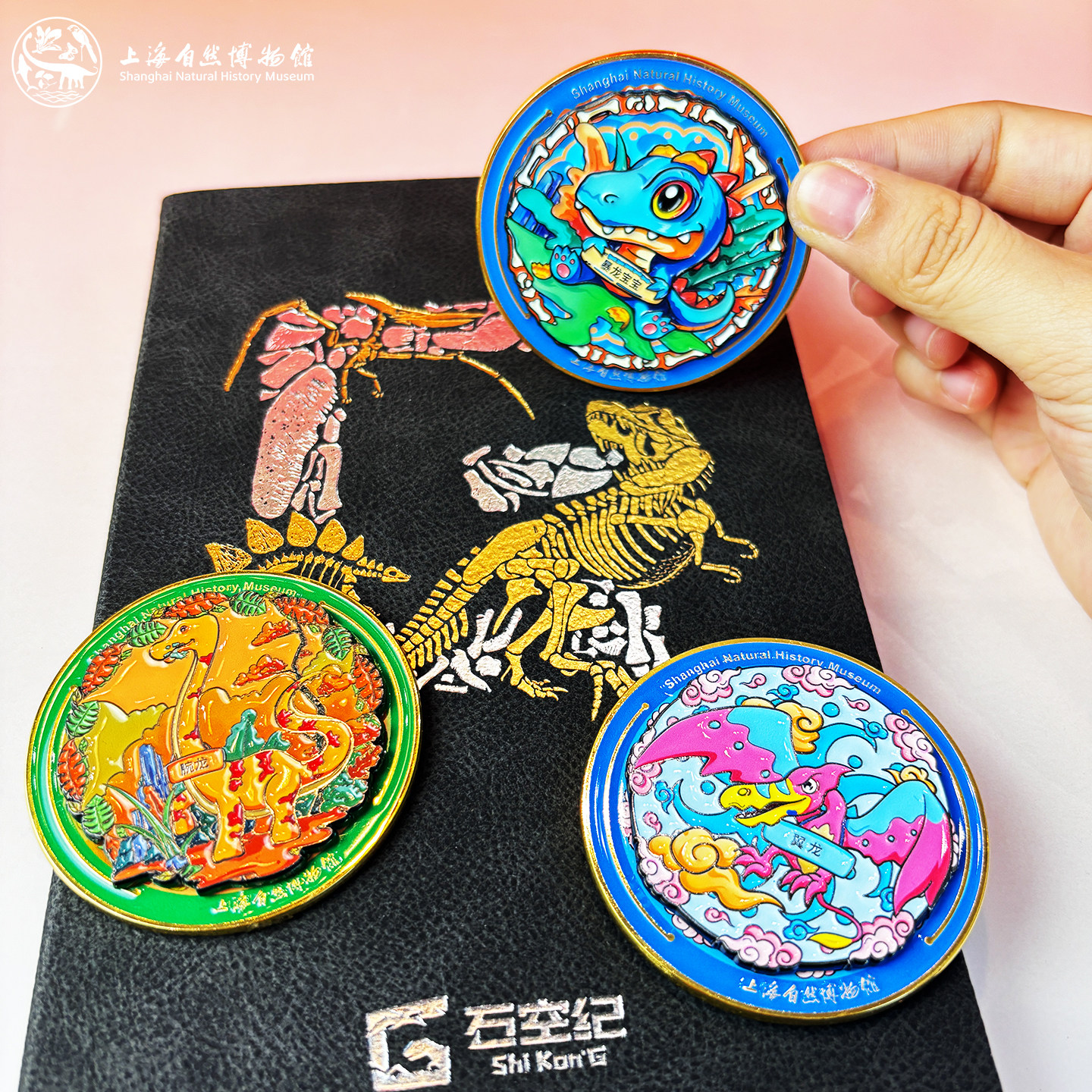 上海自然博物馆文创翼龙腕龙暴龙纪念品儿童伴手礼恐龙旋转冰箱贴