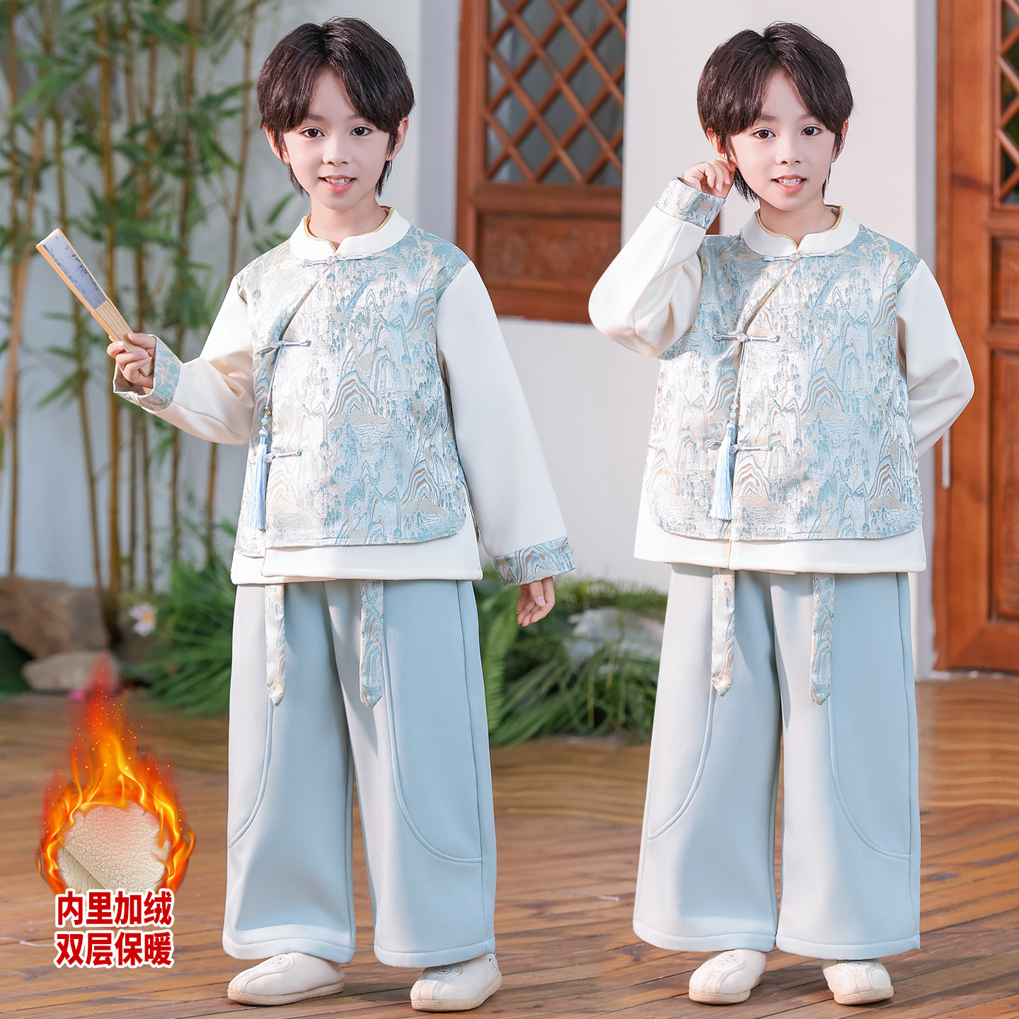 男童汉服套装2025新款秋冬款儿童演出服唐装加绒拜年服女童表演服,淘宝优惠券,粉丝福利购,淘宝优惠卷