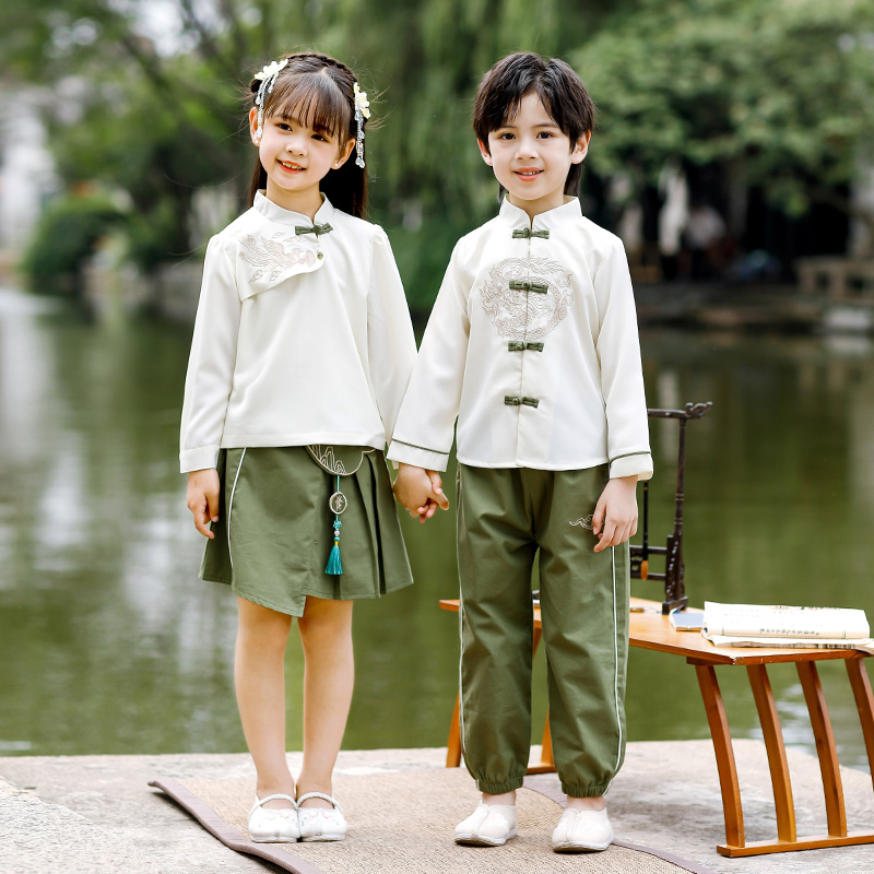 儿童演出服男童夏装套装中国风国庆小学生毕业表演古装汉服女童装