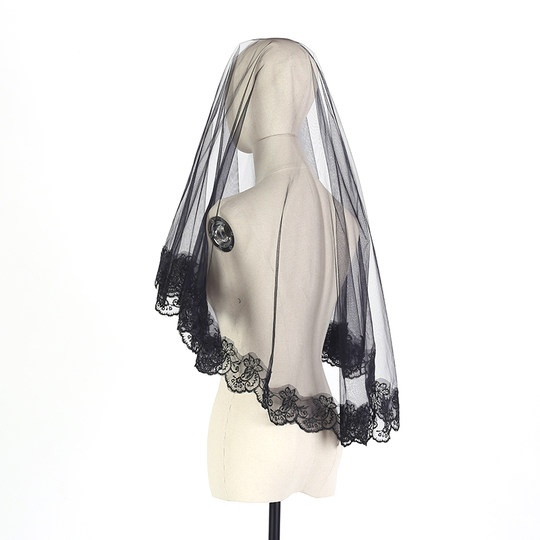 Lolita黑色头纱饰品头饰超仙哥特网红蕾丝花边头纱拍照道具复古风