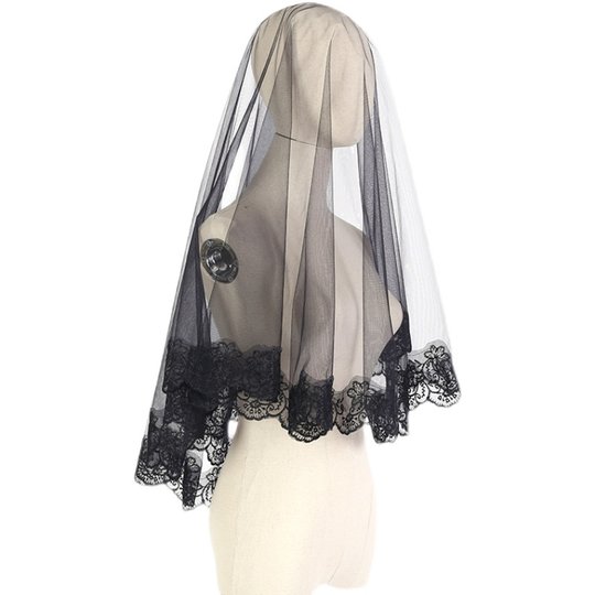 Lolita黑色头纱饰品头饰超仙哥特网红蕾丝花边头纱拍照道具复古风