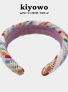 马卡龙彩色条纹编织毛线海绵发箍