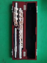 Pure silver long flute silver body rose gold key 17 French style drilling piece lid carved with red wood wood box