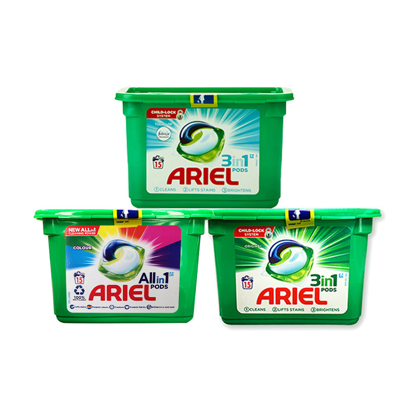 #英国进口ARIEL 3in1 PODS碧浪洗衣液胶囊水晶凝珠15粒清新护色_虎窝淘