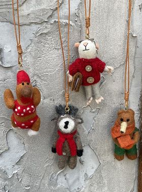 尼泊尔手工羊毛毡项链小众时髦可爱小熊考拉小猪挂件长款毛衣链