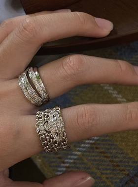 轻奢高级感锆石多层戒指女时髦ins冷淡风叠戴土星食指指环女