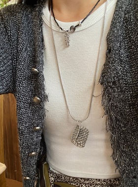 博主同款金属镂空黑绳包包项链女长款手工个性长款叠戴项链女