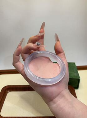 白月光手镯女士冰种玉髓浅紫色高冰美人猫眼效应贵妃叮当镯