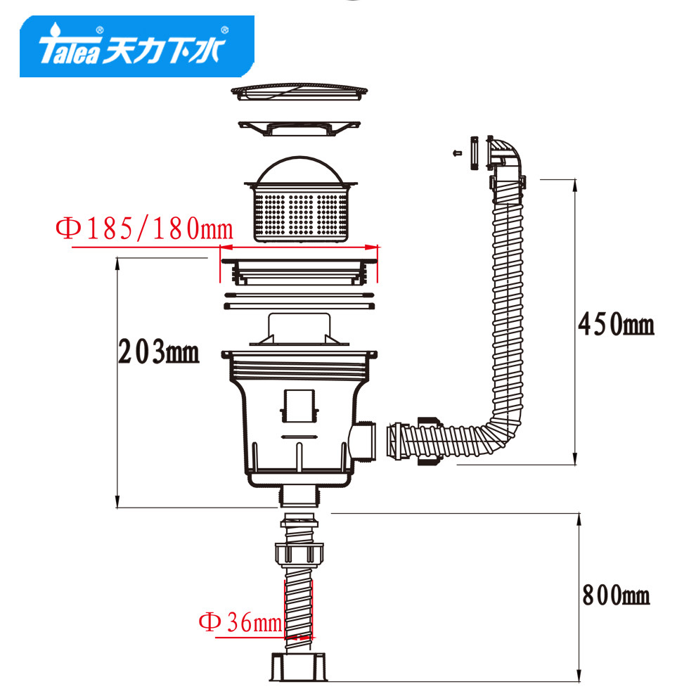 天力韩国款式超大下水器不锈钢水槽单槽180mm 185mm口径Z6006C078 - 图3