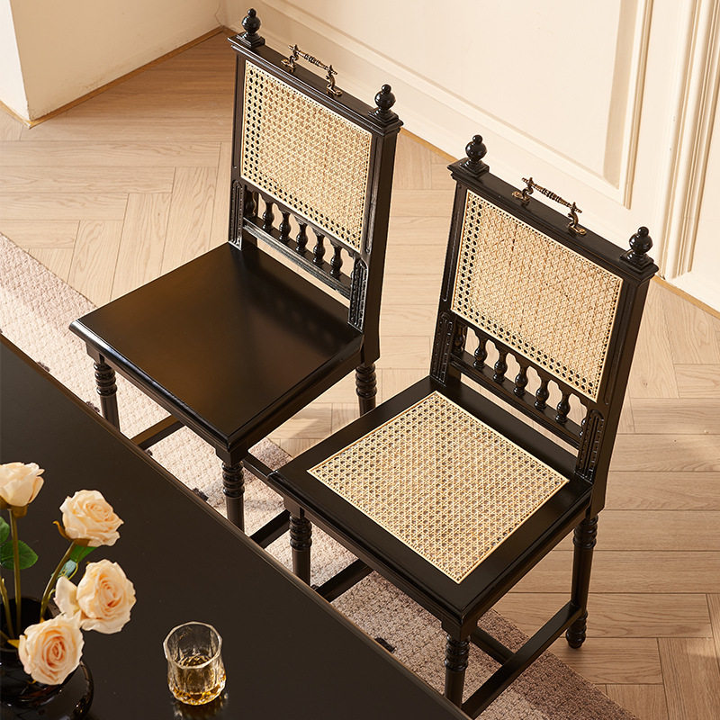 美式实木餐桌复古设计师创意藤编餐椅桌椅组合高级感餐厅酒店桌子,淘宝优惠券,粉丝福利购,淘宝优惠卷