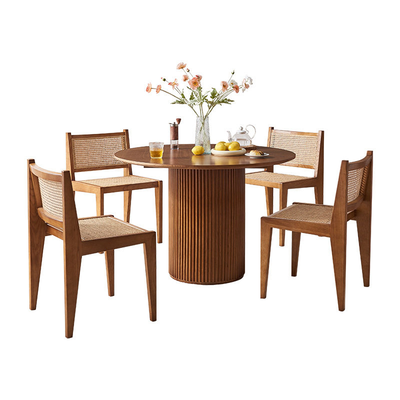 北欧实木餐桌侘寂风餐厅家用圆桌现代简约轻奢酒店藤编餐桌椅组合,淘宝优惠券,粉丝福利购,淘宝优惠卷