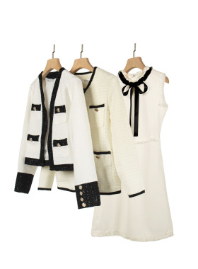 黑白小香风服饰样板间衣帽间衣柜轻奢粗呢连衣裙外套软装道具