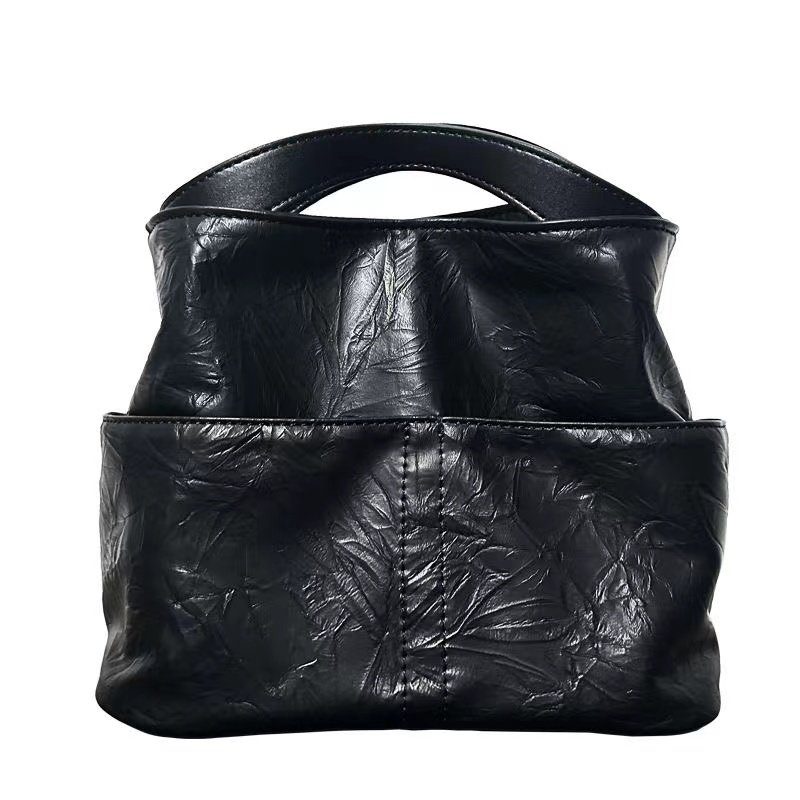 2024小众设计复古油蜡皮手提水桶包女新款高级质感单肩斜挎托特包,淘宝优惠券,粉丝福利购,淘宝优惠卷