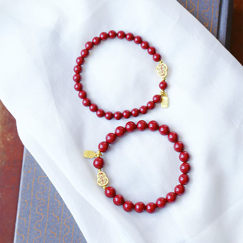 精品朱砂 天然原矿精品紫金砂原创款手链 男女款朱砂本命年饰品 - 图1