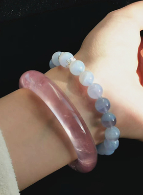 天然粉水晶冰透粉晶手镯 女款粉晶粉色水晶镯子送闺蜜饰品礼物