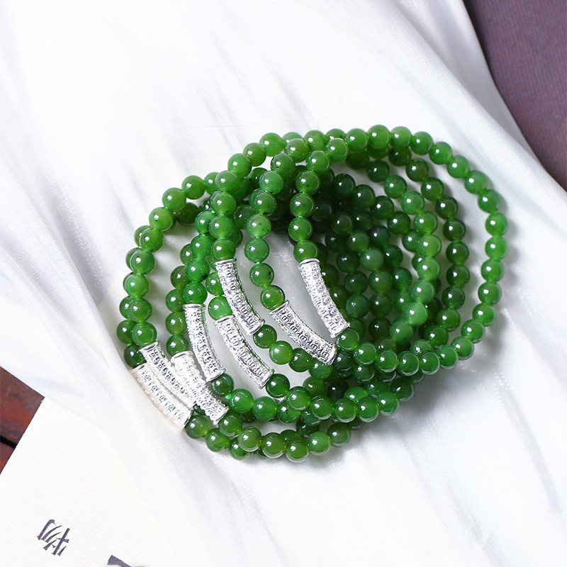 超值福利 天然俄罗斯碧玉冰绿圆珠搭配纯银弯管原创款手链饰品,淘宝优惠券,粉丝福利购,淘宝优惠卷