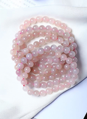 天然和田玉藕粉圆珠款手链 女款玉石烟紫手链饰品送闺蜜礼物