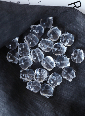 天然白水晶招财猫雕刻件配珠