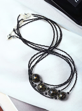 非遗传承 大漆珠锁骨链女 中短款可调节刻面黑玛瑙吊坠女饰品