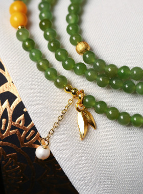 天然俄罗斯碧玉圆珠原创搭配款三圈手链 女款玉石三圈手串饰品